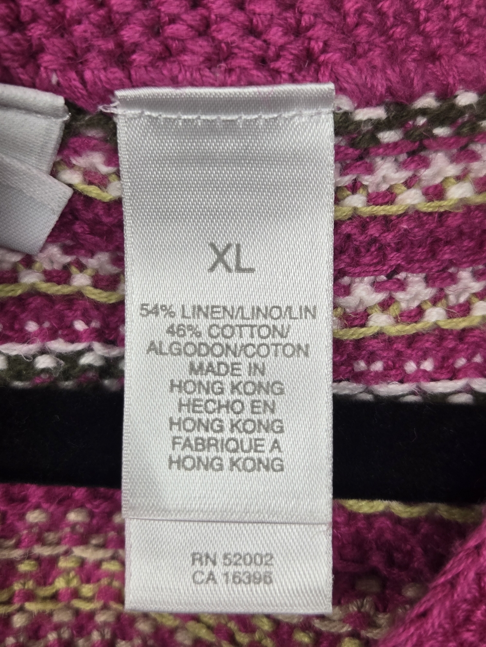 Liz Claiborne Liz Sport Linen Cotton Crochet Knit Tank Top Pink Striped XL Boho - Picture 4 of 7